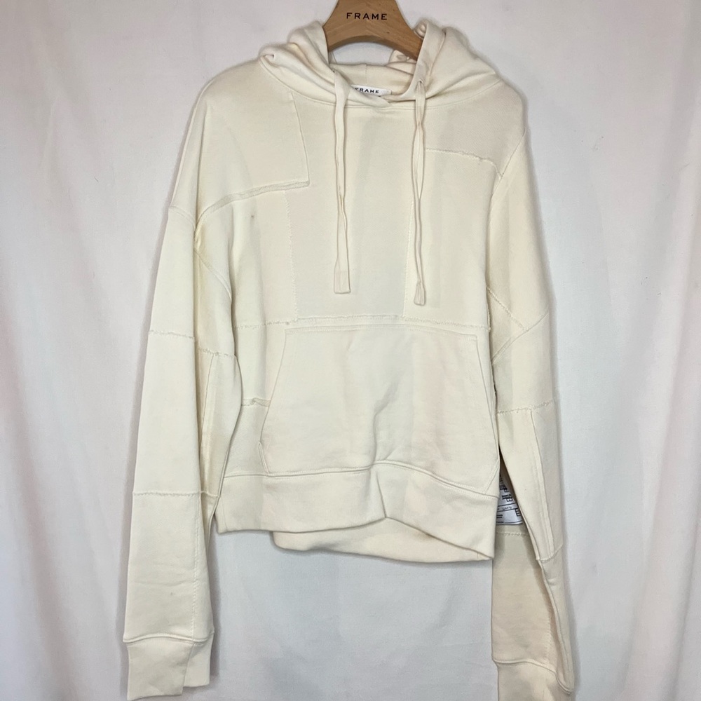 FRAME Off-White Patchwork Hoodie Women’s Cropped Pullover Sweatshirt